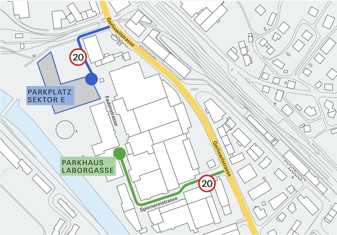 Parkplätze Viscosiareal Sektor E und Parkhaus Laborgasse